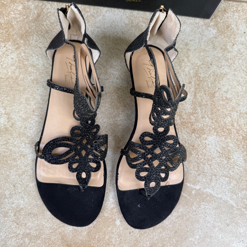 Thalia Sodi Black & Metallic Shimmer Thong Style Embellished Sandal